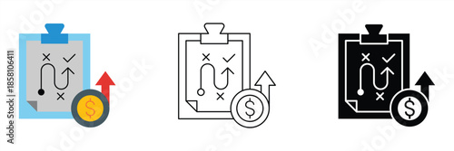 Business strategy and financial growth plan icon, illustrating successful market planning leading to increased revenue and prosperity