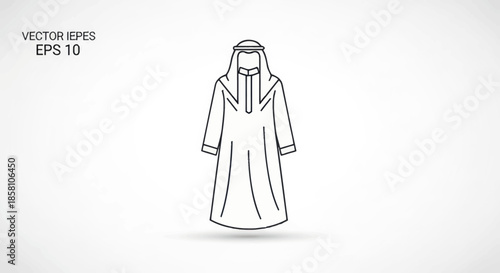 Simple Line Drawing of Traditional Arab Thobe Garment.