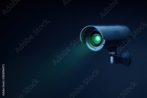 A security camera, dark background, glowing light