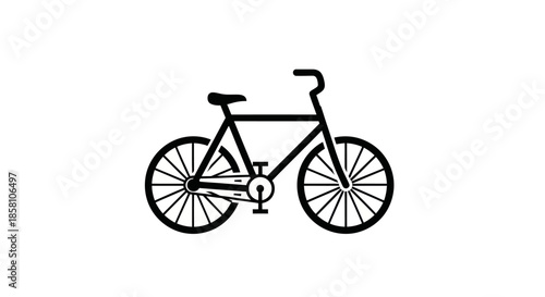 Simple Black Bicycle Silhouette on White Background.
