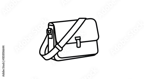 Simple Line Art Illustration of a Messenger Bag.