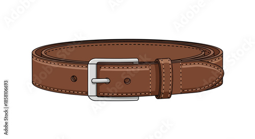 Stylish Brown Leather Belt with a Shiny Silver Buckle.