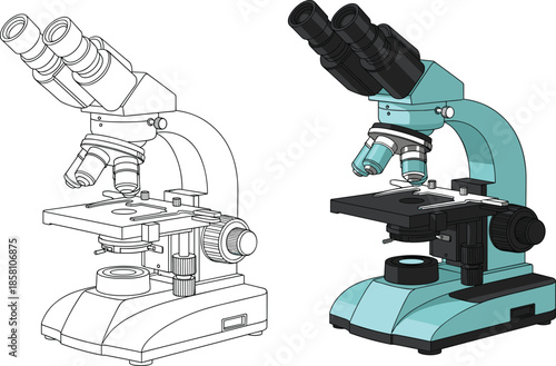 Laboratory microscope illustration set detailed scientific equipment isolated vector design for medical research education biology chemistry analysis and laboratory study concepts