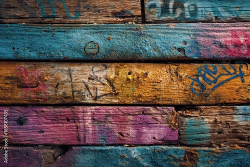 Colorful, weathered wooden planks