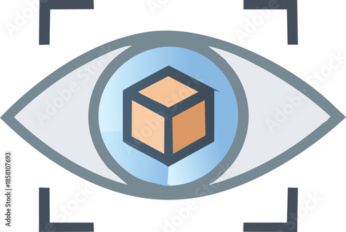 Futuristic Augmented Reality Vision Icon for 3D Object Detection and Virtual Reality Systems, Representing Advanced Technology and Digital Scanning Concepts