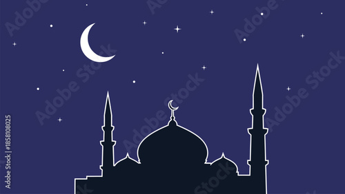 Silhouette of mosque under moonlit sky