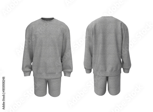 Oversized Sweatshirt and Shorts Set Mockup. Front Side Back
