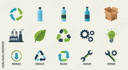 Collection of Recycling and Eco-Friendly Icons and Symbols.