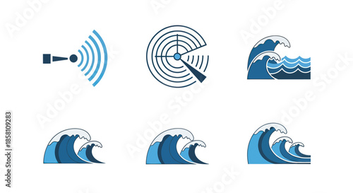 Collection of Radar Waves and Signal Icons in Vector Format.