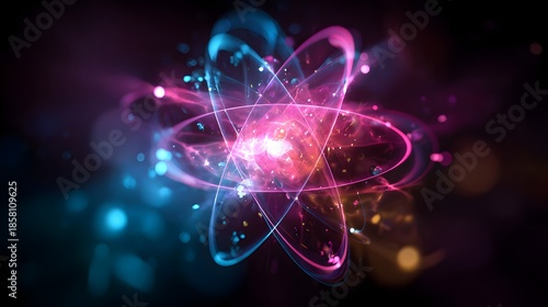 Abstract Atomic Structure Glowing with Neon Energy.