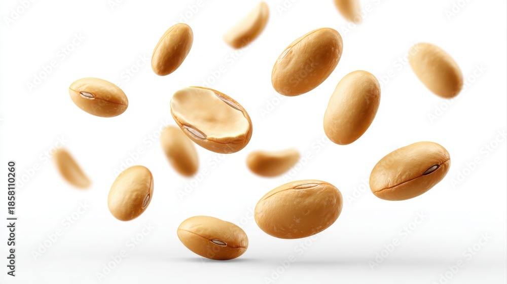Obraz premium Soybeans levitate isolated on a white background.