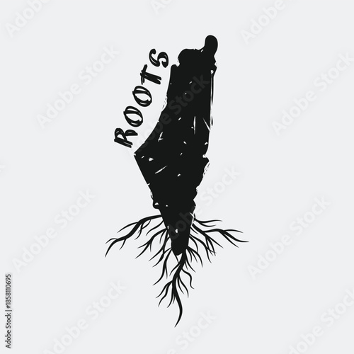Palestine Map with Roots in Grunge Style Perfect for Print, Apparel, etc