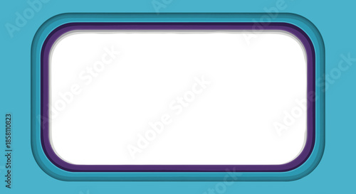 Modern frame design featuring a central white rectangular space with rounded corners surrounded by layered teal and purple borders for text.