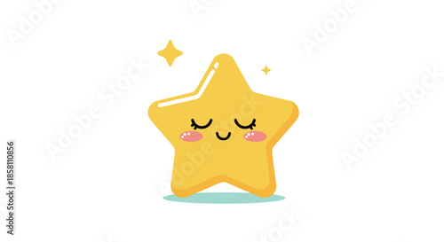Cute smiling star character illustration with closed eyes and pink cheeks for nursery decor, children books, and positive bedtime themes.