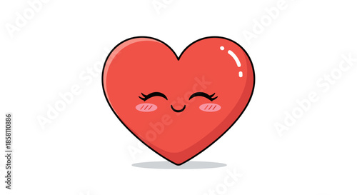 Happy red heart character illustration with a gentle smile and closed eyes perfect for love themes and romantic digital stickers.