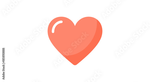 Clean and soft red heart icon with a subtle gradient and highlight on a white background for digital likes and romantic graphics.
