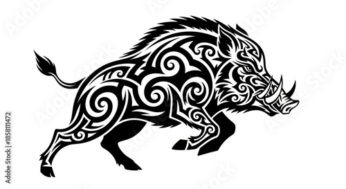 Black and White Boar Tattoo Design.