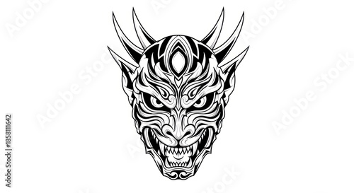 Black and White Dragon Head Illustration.