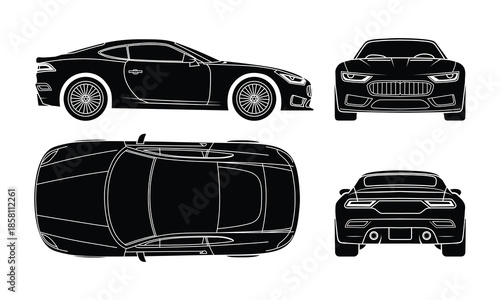 blackandwhite car silhouettes in four different views