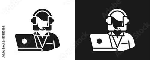 Online Support Icon Set Glyph In White And Black Background
