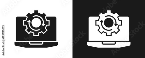 System Update Icon Set Glyph In White And Black Background
