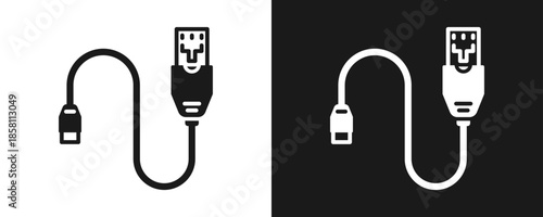 Hdmi Cable Icon Set Glyph In White And Black Background