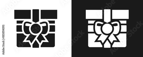 Gift Icon Set Glyph In White And Black Background