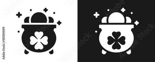 Gold Pot Icon Set Glyph In White And Black Background
