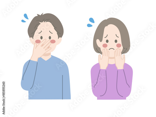 恥ずかしい表情の男女　ポーズ