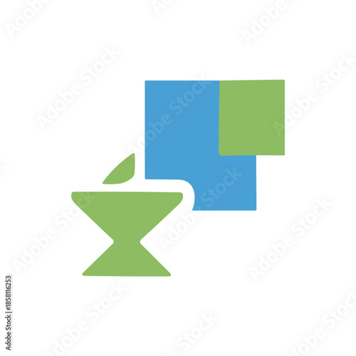Abstract logo design featuring a stylized mortar and pestle with geometric squares.