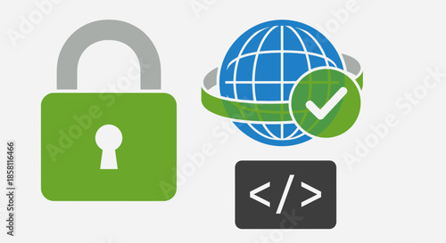 Green Padlock and Globe Representing Internet Security and Code.