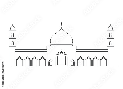 Islamic Mosque Architectural Line Drawing for Religious and Cultural Design