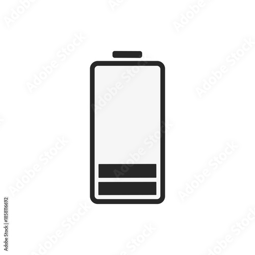 Battery icon with low charge level indicating power status.