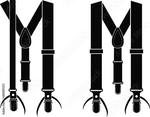 Suspenders braces illustration set isolated black silhouette vector design for fashion accessories menswear clothing tailoring retro style concepts