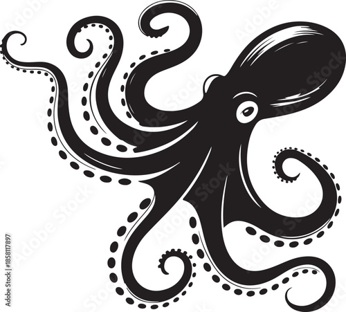 Giant octopus swimming with long tentacles marine cephalopod monster character underwater wildlife art