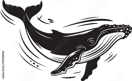 Humpback whale swimming in ocean waves giant marine mammal jumping underwater aquatic wildlife scene