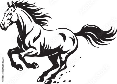 Galloping black horse silhouette with flowing mane and tail