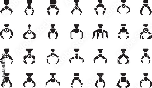 Robot claw machine arm collection with different mechanical grippers industrial grabber icon element