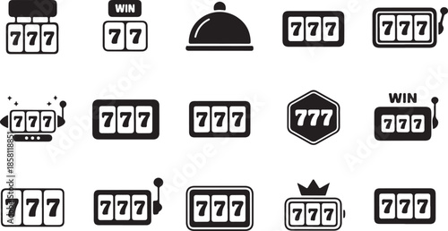 Slot machine jackpot icon set with lucky sevens casino symbols gambling game elements gaming graphics
