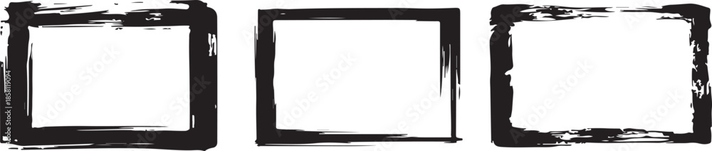 Obraz premium Set of three abstract ink stroke squares on transparent background brush frames collection