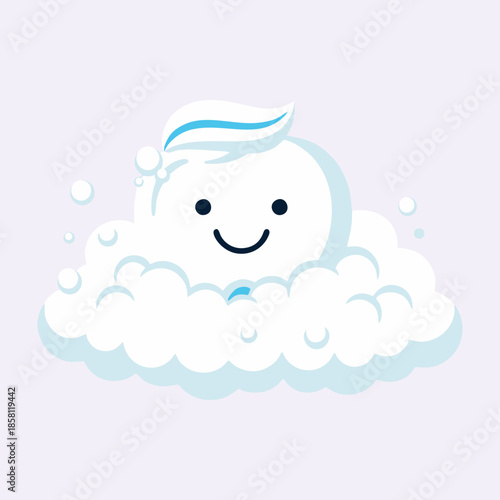 Smiling tooth mascot vector with toothpaste and foam. Oral hygiene icon for kids' dental health education on blue background.