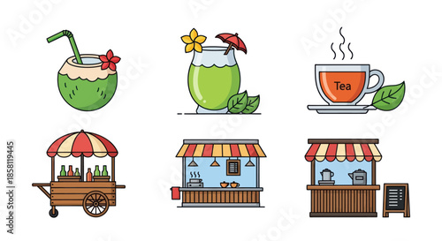 Collection of Refreshing Drinks and Food Stalls.