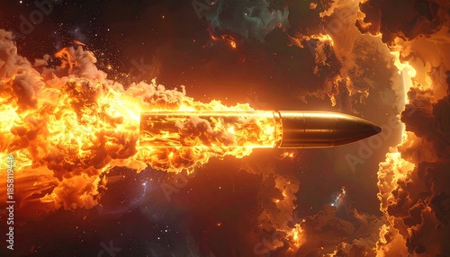 Fiery bullet through celestial skies dynamic motion concept art imagery