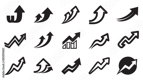 Collection of upward growth and success arrow icons isolated