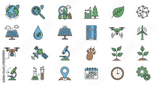Diverse Collection of Environmental Science Technology and Nature Icons.