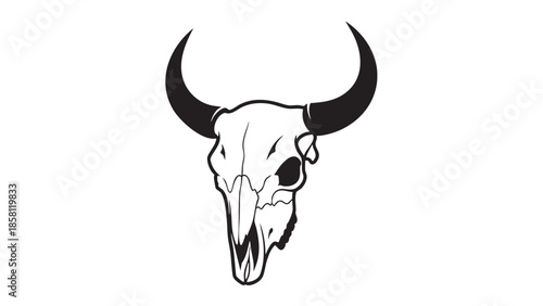 Detailed illustration of a bull skull with large horns