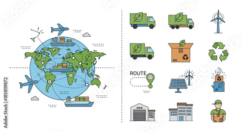Global Logistics and Sustainable Transportation Icons.