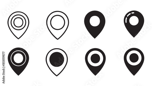 Eight different map location pin icons isolated design