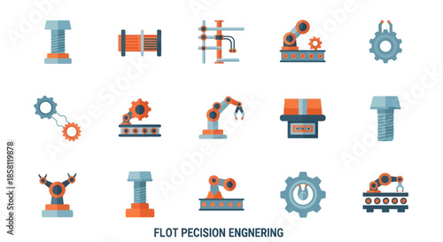 Colorful Industrial Automation Icons Representing Engineering and Manufacturing Processes.