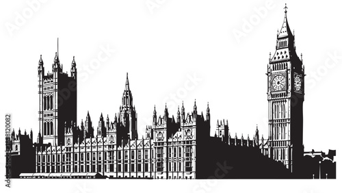 Iconic gothic parliament building and clock tower silhouette
